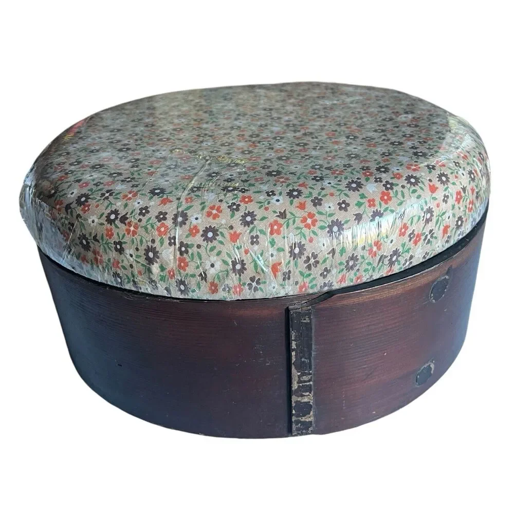 Vintage Wood Seamstress Box Stool Foot Stool Sewing Cushioned Granny Cottage 12